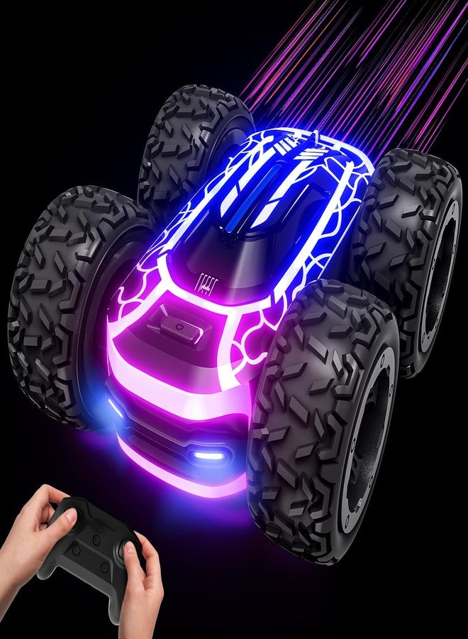 Tecnock Remote Control Car for Boys 4-7, 2.4GHz RC Stunt Car for Kids, 360° Rotating Double Sided RC Cars with LED Lights, Toys Gifts for Boys and Girls - Image 1